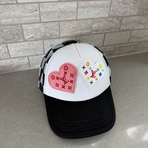 NWT White and Black Cap with Heart patches